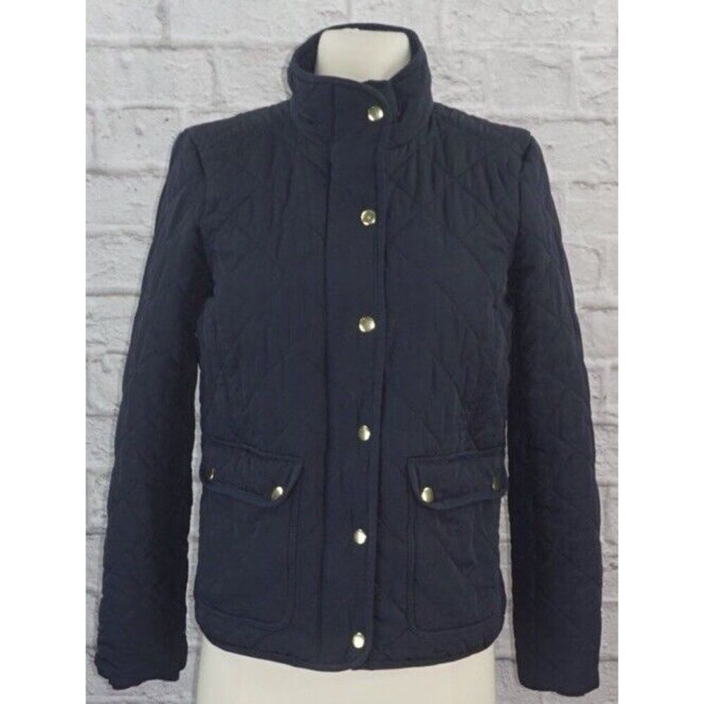 J. CREW Women's Black Polyester Quilted Jacket #E2004 Full Zip Snap Size Small